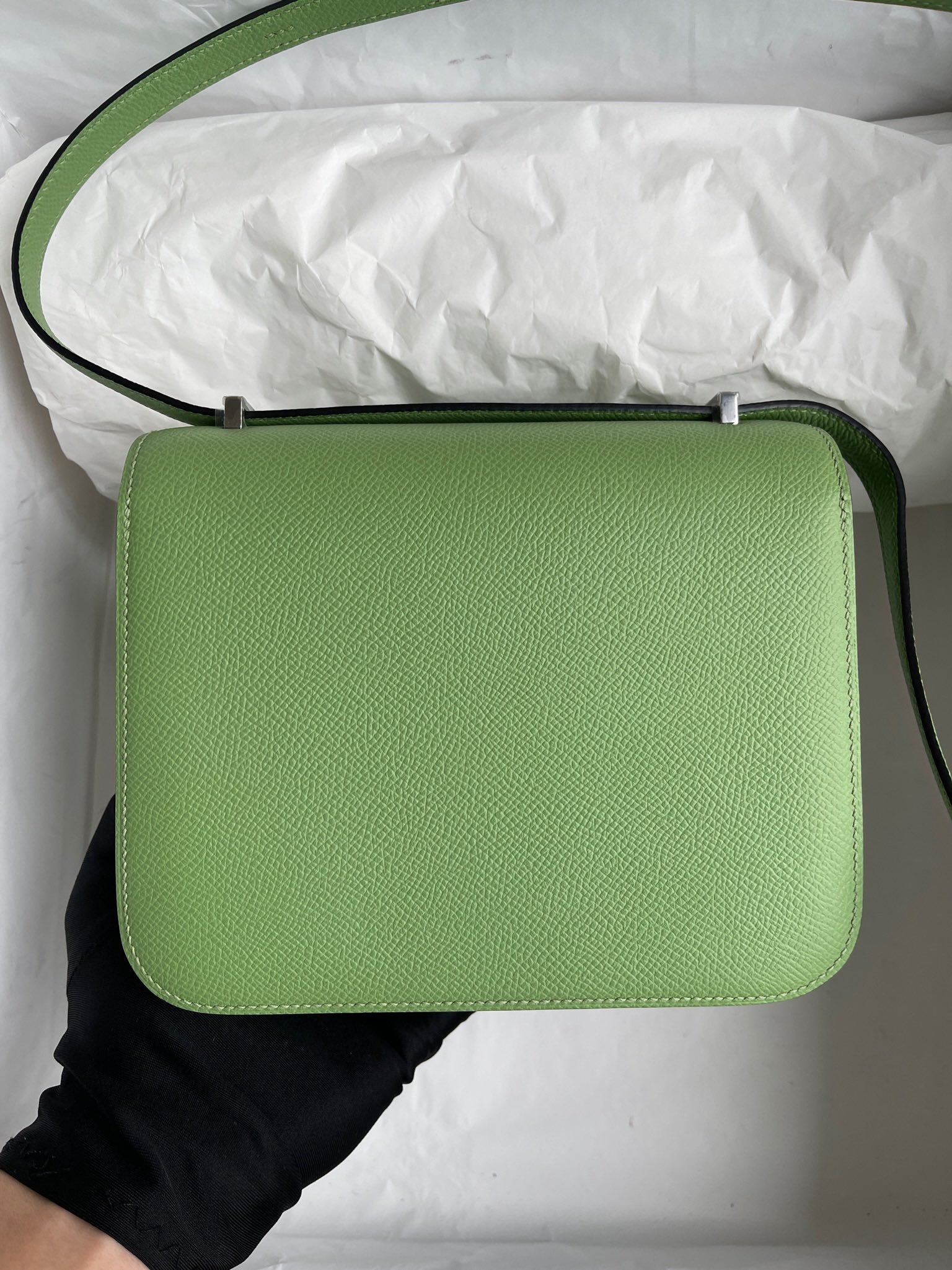 에르메스 콘스탄스18 아보카도그린 앱송 악어 리자드 가죽 버클